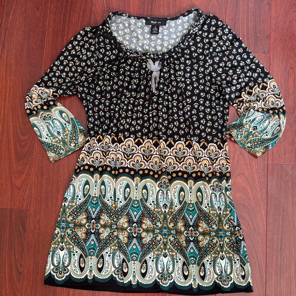 Style & Co. Black and Green Mini Dress